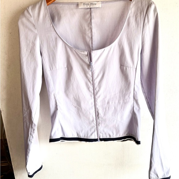 Vintage miu miu Zip Silver Lavender Cotton Top with Black Trim. Size 40 EU. - Picture 2 of 8